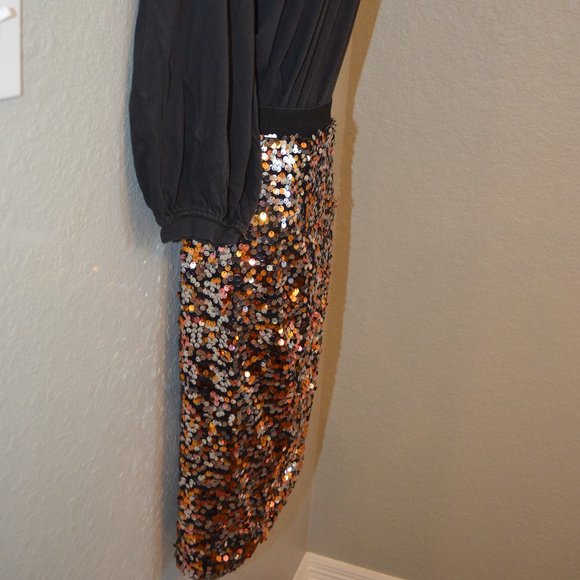 Sz XS H&M Copper & Silver Sparkly Sequin Stretch Pencil Skirt - Picture 10 of 13